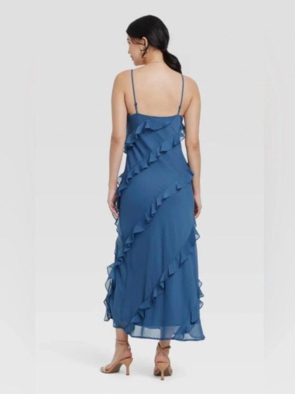 A New Day Blue Ruffles Adjustable Straps Slit Maxi NWT 4X Special Occasion Dress - Picture 2 of 3